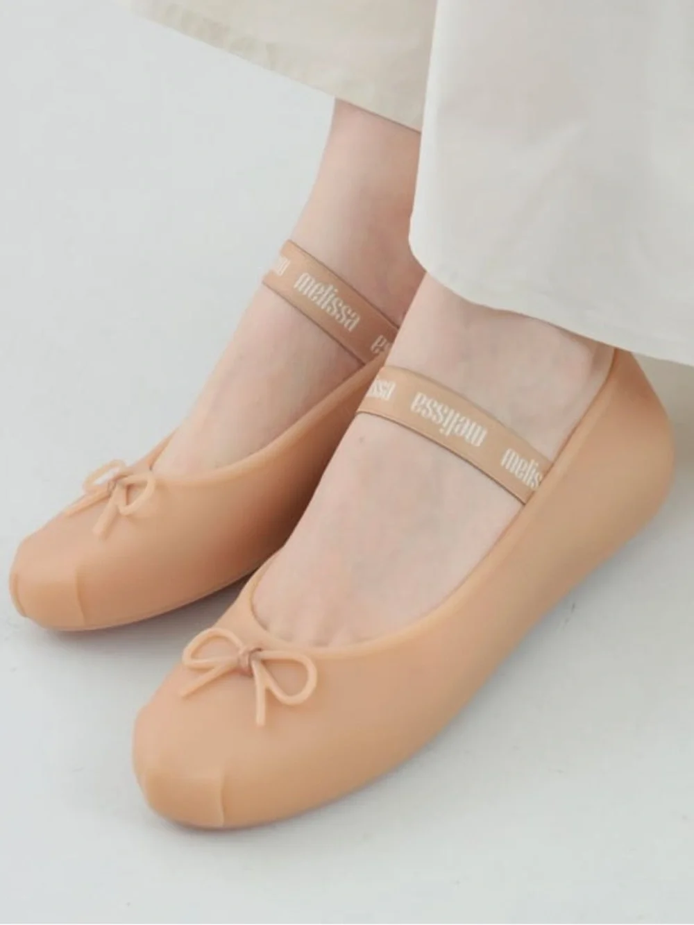 Melissa Beige Ballet Flats with Bow Accent and brand MELISSA straps